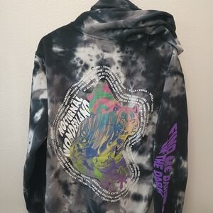 Tie-Dye Black & Gray Graphic Hoodie with Multicolor Tiger Print